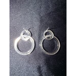 Sterling 925 Double Circle Hoop Earrings with post mounted drops 1.5” long